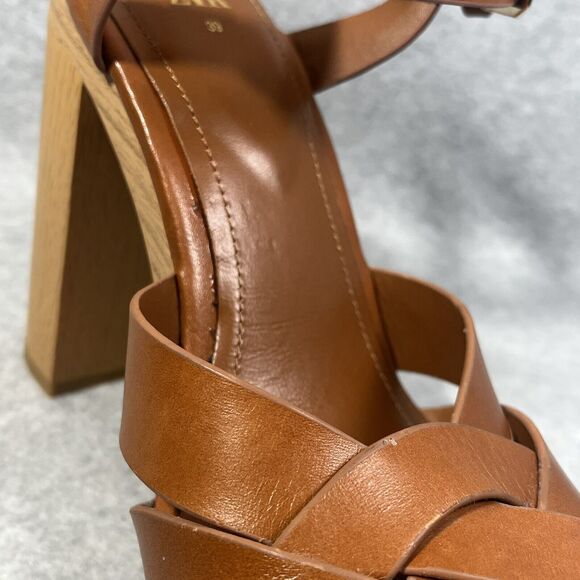 Zara‎ Block Leather Platform Women's 8 US /39 EU Wide Heels Ankle Buckle Strap - Picture 13 of 15